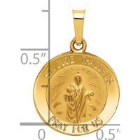 14K Yellow Gold Polished and Satin Hollow St. Jude Thaddeus Medal Pendant - 22mm by Oro Pregiato