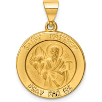 14K Yellow Gold Polished and Satin Hollow St. Matthew Medal Round Pendant 22mm x 19mm by Oro Pregiato