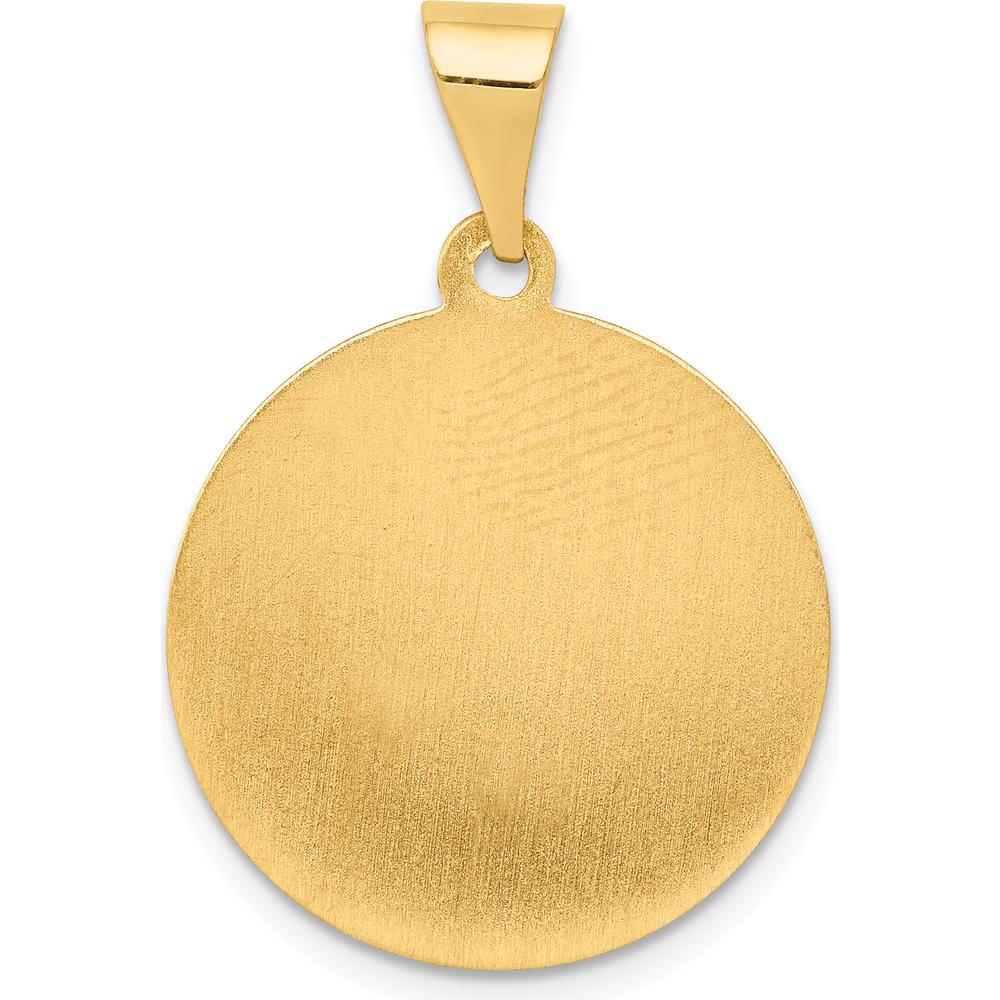 14K Yellow Gold Polished and Satin Hollow St. Matthew Medal Round Pendant 22mm x 19mm by Oro Pregiato
