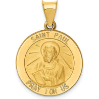14K Yellow Gold Polished and Satin Hollow St. Paul Medal Round Pendant - 21mm x 19mm by Oro Pregiato