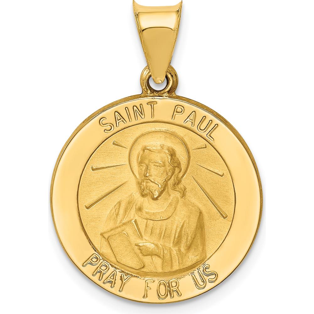 14K Yellow Gold Polished and Satin Hollow St. Paul Medal Round Pendant - 21mm x 19mm by Oro Pregiato