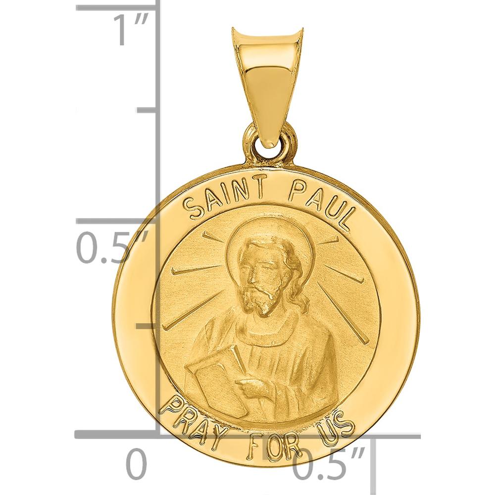 14K Yellow Gold Polished and Satin Hollow St. Paul Medal Round Pendant - 21mm x 19mm by Oro Pregiato