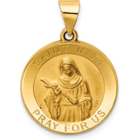 14K Yellow Gold Polished and Satin Hollow St. Rita Medal Round Pendant by Oro Pregiato