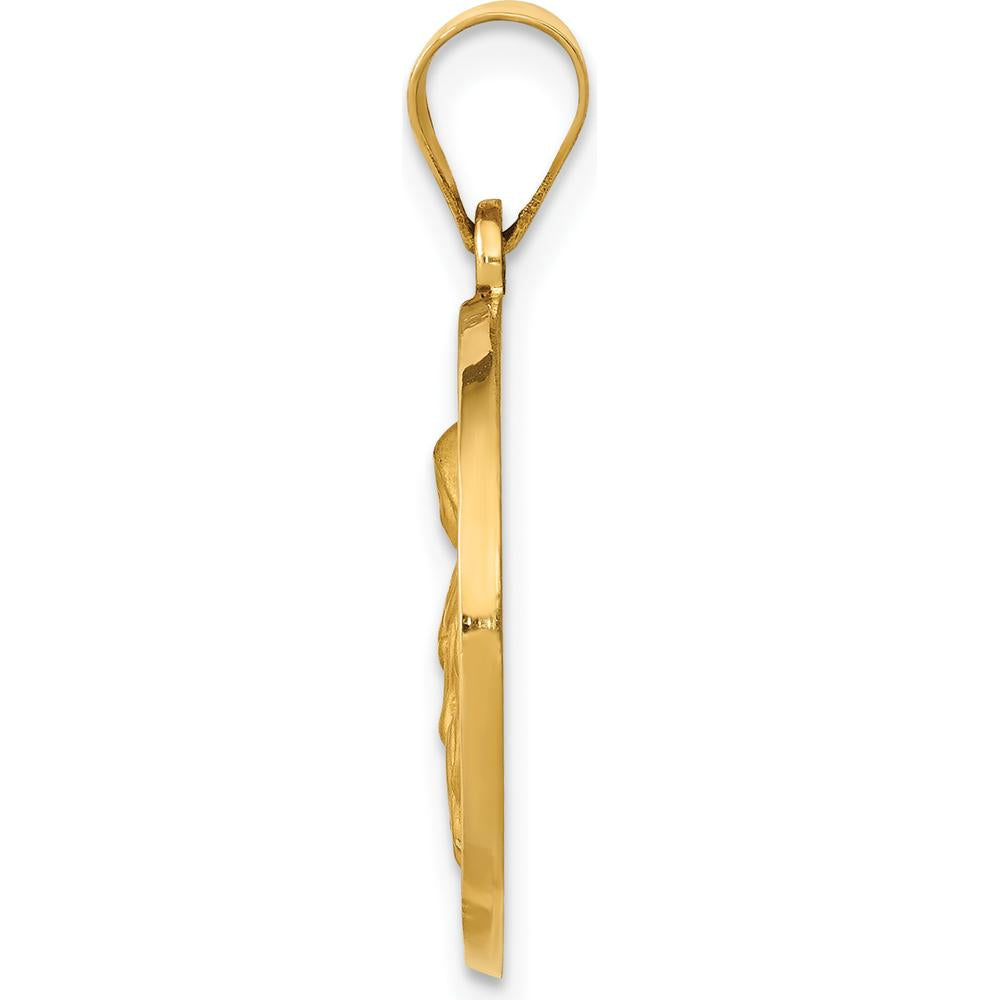 14K Yellow Gold Polished and Satin Hollow St. Rita Medal Round Pendant by Oro Pregiato