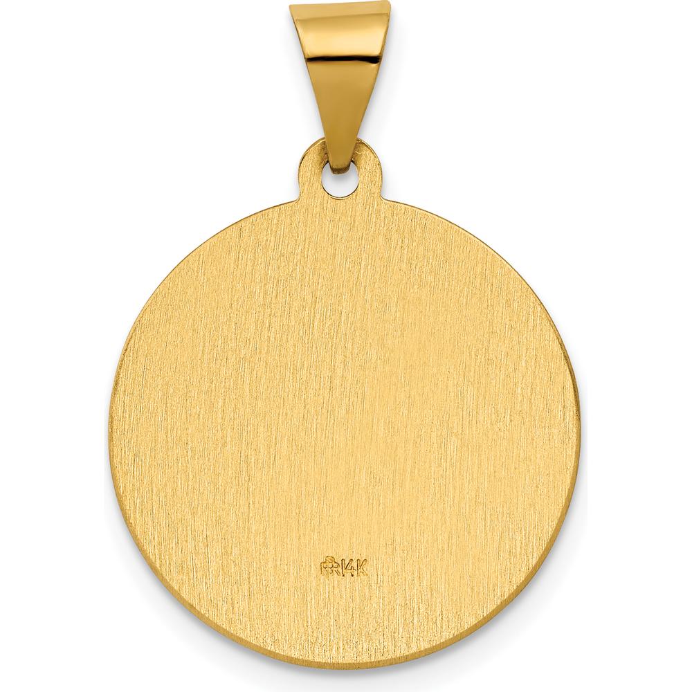 14K Yellow Gold Polished and Satin Hollow St. Rita Medal Round Pendant by Oro Pregiato
