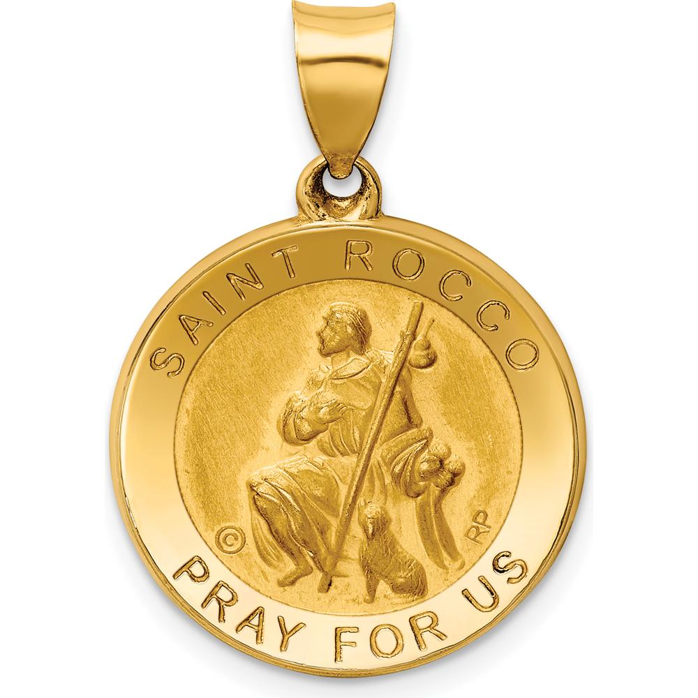 14K Yellow Gold Polished and Satin Hollow St. Rocco Medal Pendant - 26.4mm Length by Oro Pregiato