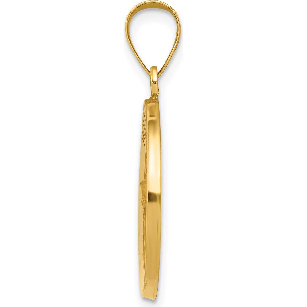 14K Yellow Gold Polished and Satin Holy Communion Medal Round Pendant - 26mm Length by 0