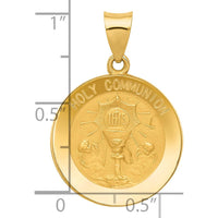 14K Yellow Gold Polished and Satin Holy Communion Medal Round Pendant - 26mm Length by 0