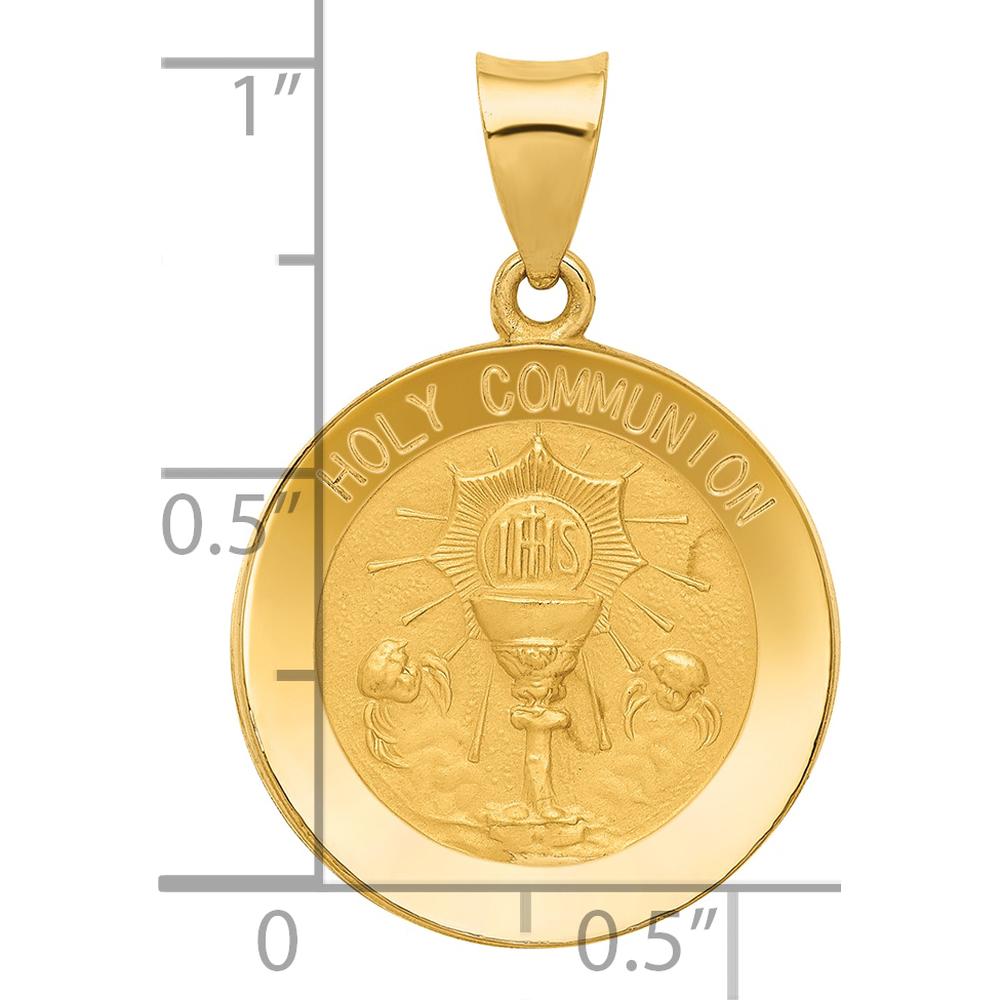 14K Yellow Gold Polished and Satin Holy Communion Medal Round Pendant - 26mm Length by 0