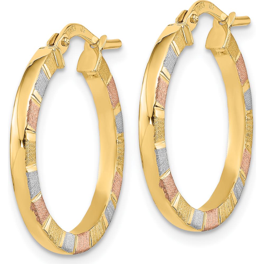 14K Yellow Gold Polished & Satin Hoop Earrings with White & Rose Rhodium Accents by 0