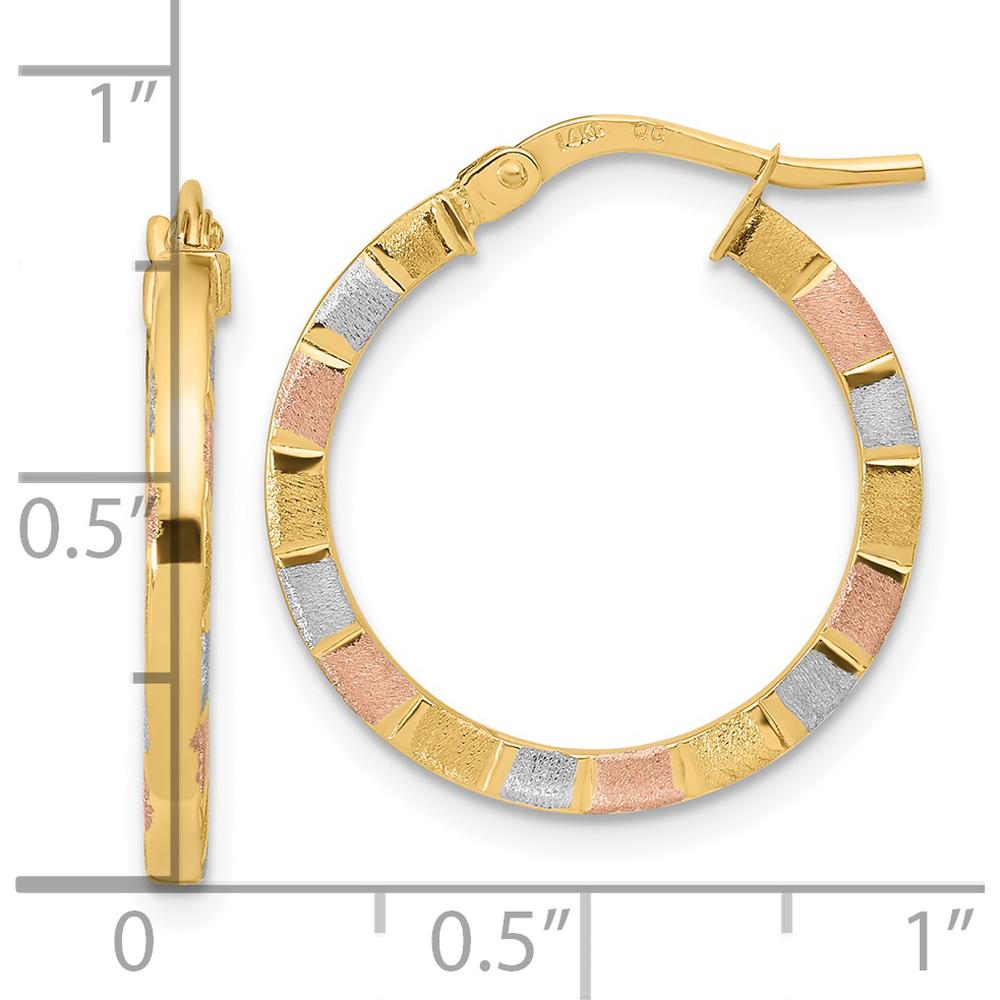 14K Yellow Gold Polished & Satin Hoop Earrings with White & Rose Rhodium Accents by 0