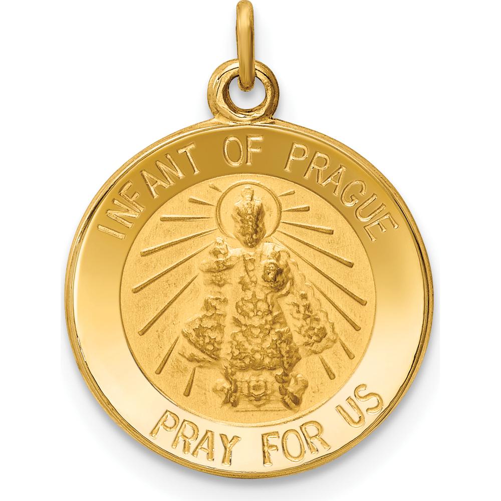 14K Yellow Gold Polished and Satin Infant of Prague Medal Charm - 19mm Length by Oro Pregiato