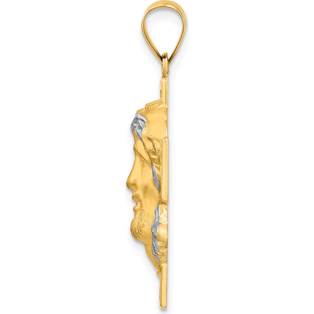 14K Yellow Gold Polished and Satin Jesus Face Cross Pendant - 26mm Length, 19.27mm Width by Oro Pregiato