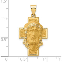 14K Yellow Gold Polished and Satin Jesus Face Cross Pendant - 26mm Length, 19.27mm Width by Oro Pregiato