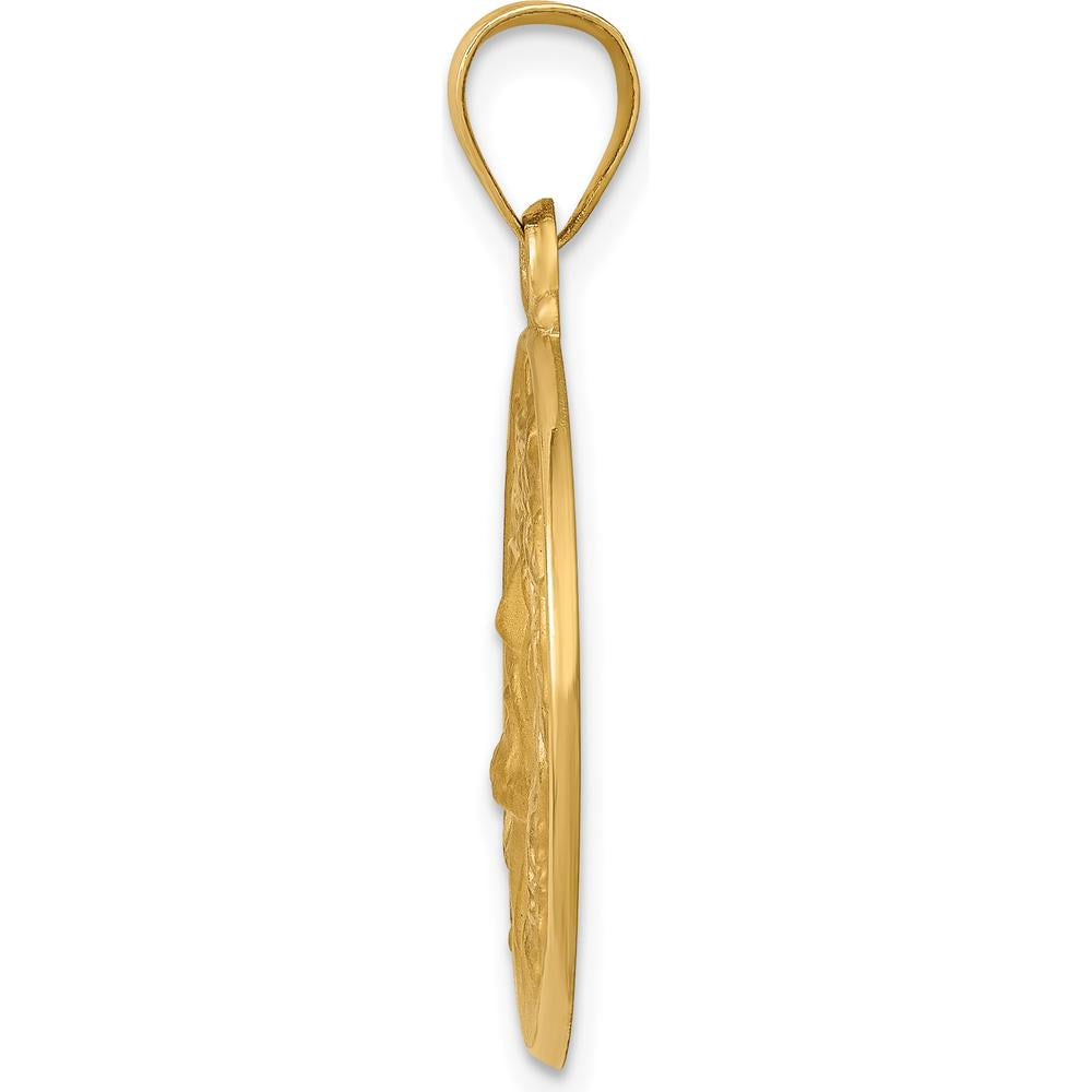 14K Yellow Gold Polished and Satin Jesus Face Medal Pendant - 24mm Length by Oro Pregiato