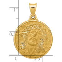 14K Yellow Gold Polished and Satin Jesus Face Medal Pendant - 24mm Length by Oro Pregiato