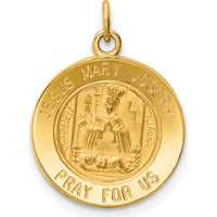 14K Yellow Gold Polished and Satin Jesus, Mary, Joseph Medal Round Charm - Solid Die-Struck Design by Oro Pregiato