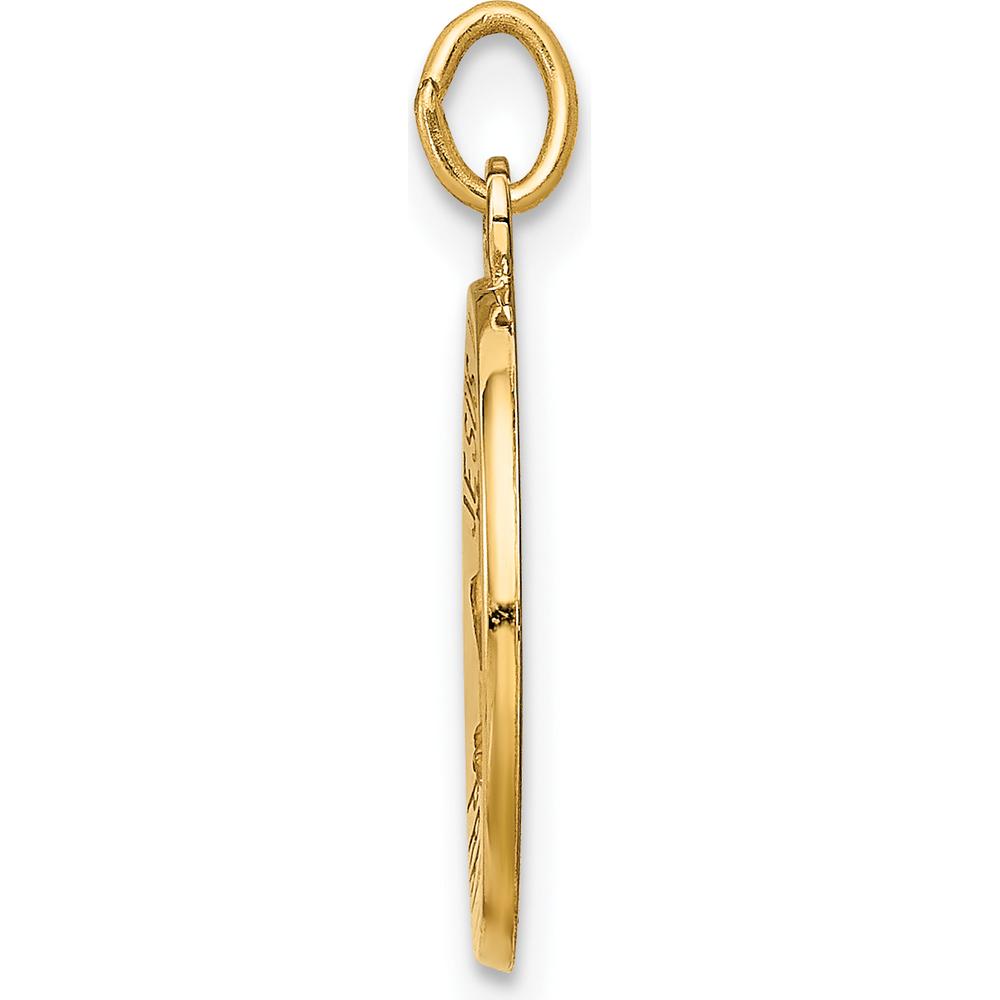 14K Yellow Gold Polished and Satin Jesus, Mary, Joseph Medal Round Charm - Solid Die-Struck Design by Oro Pregiato