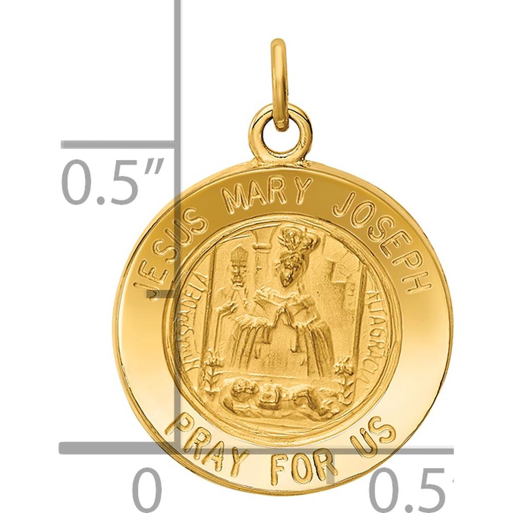 14K Yellow Gold Polished and Satin Jesus, Mary, Joseph Medal Round Charm - Solid Die-Struck Design by Oro Pregiato