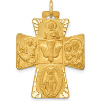 14K Yellow Gold Polished and Satin Large 4-Way Medal Cross Pendant by Oro Pregiato