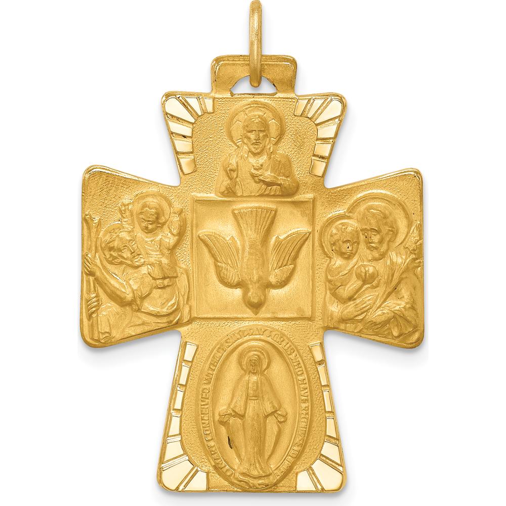 14K Yellow Gold Polished and Satin Large 4-Way Medal Cross Pendant by Oro Pregiato