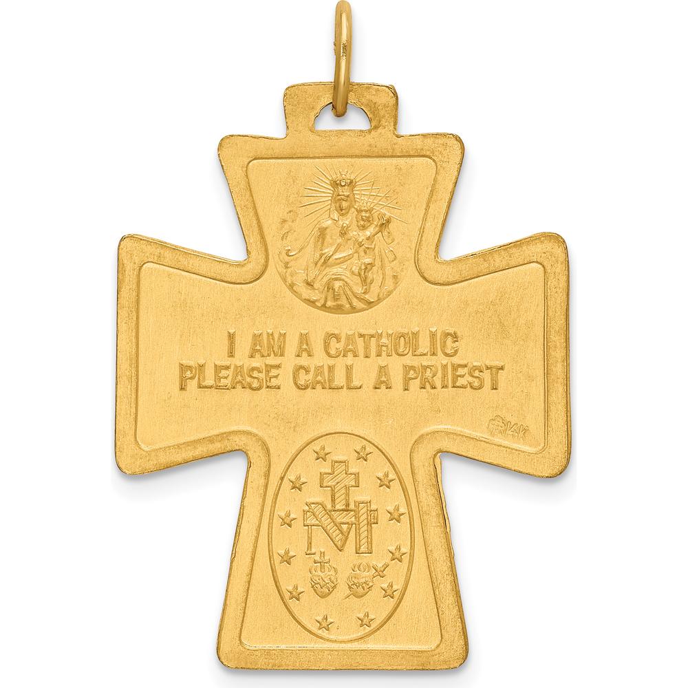 14K Yellow Gold Polished and Satin Large 4-Way Medal Cross Pendant by Oro Pregiato