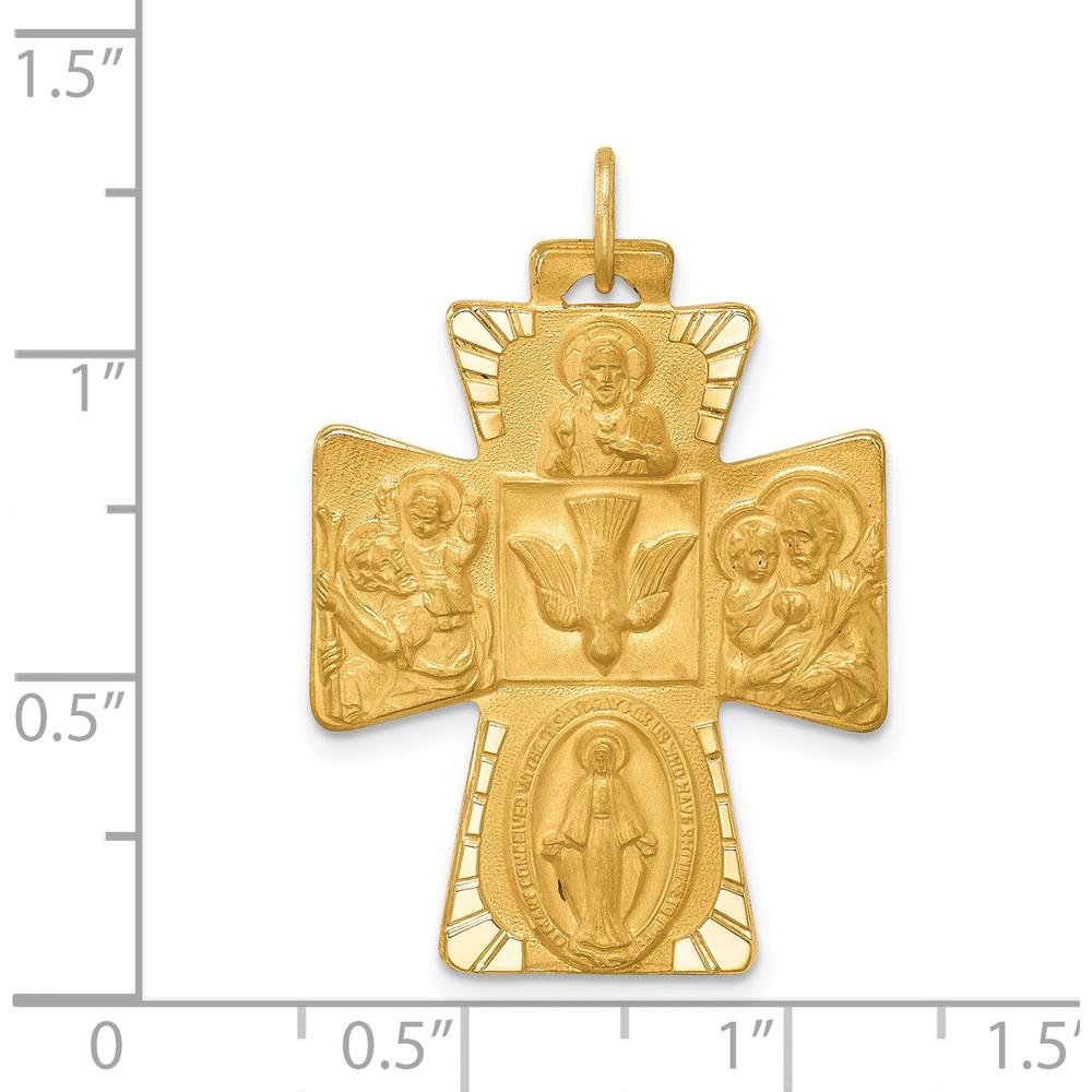 14K Yellow Gold Polished and Satin Large 4-Way Medal Cross Pendant by Oro Pregiato