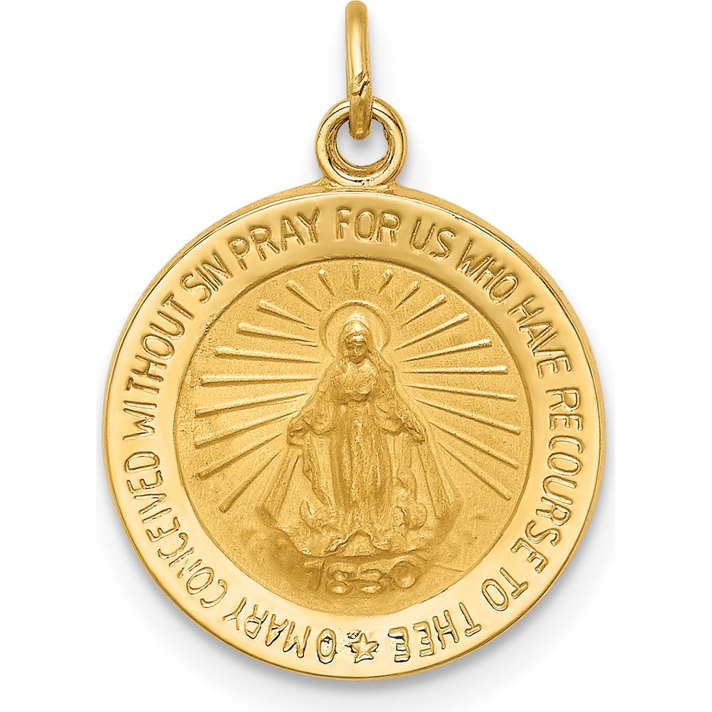 14K Yellow Gold Polished and Satin Miraculous Medal Charm Pendant - 19.25mm Length by Oro Pregiato