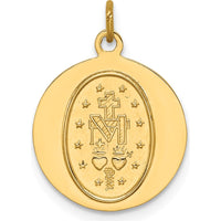 14K Yellow Gold Polished and Satin Miraculous Medal Charm Pendant - 19.25mm Length by Oro Pregiato