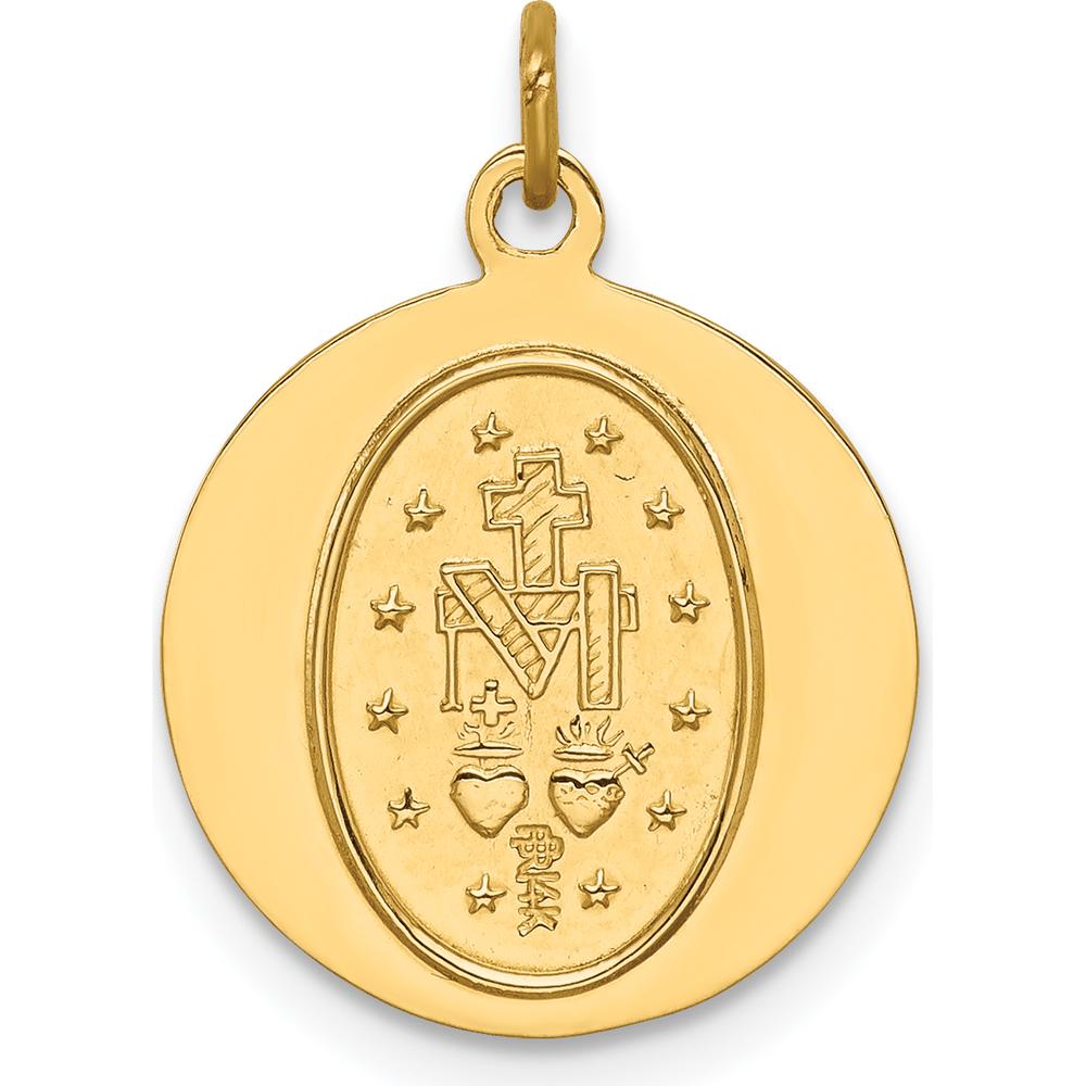 14K Yellow Gold Polished and Satin Miraculous Medal Charm Pendant - 19.25mm Length by Oro Pregiato