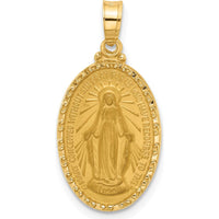 14K Yellow Gold Polished and Satin Miraculous Medal Oval Pendant - 24.9mm Length by Oro Pregiato