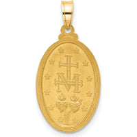 14K Yellow Gold Polished and Satin Miraculous Medal Oval Pendant - 24.9mm Length by Oro Pregiato