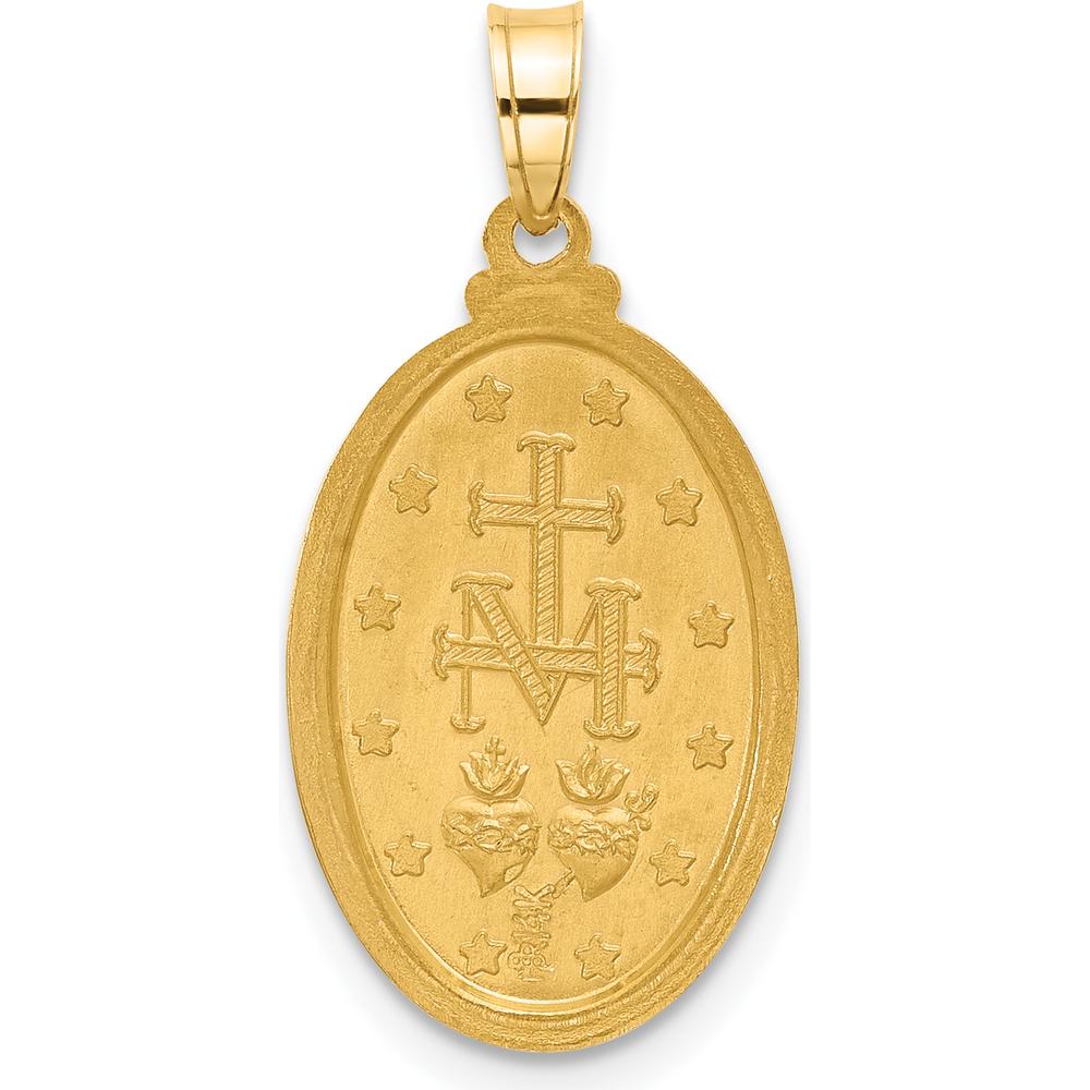 14K Yellow Gold Polished and Satin Miraculous Medal Oval Pendant - 24.9mm Length by Oro Pregiato