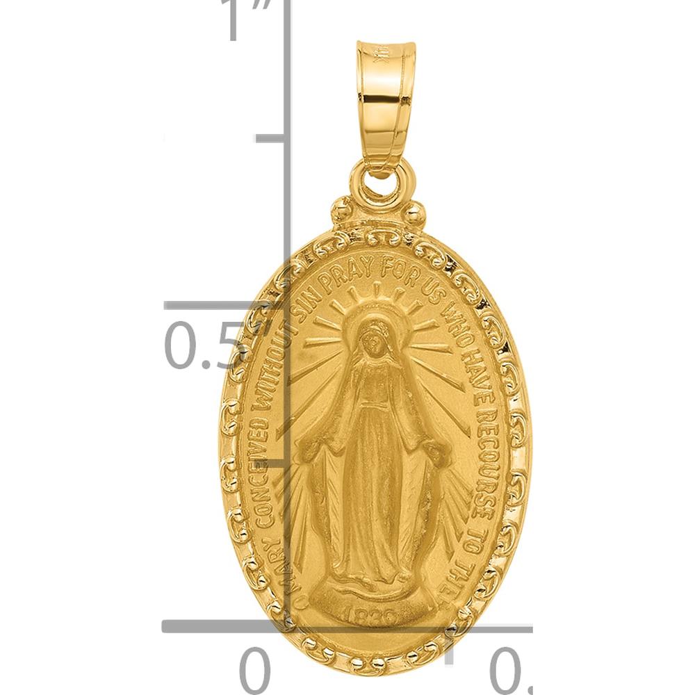 14K Yellow Gold Polished and Satin Miraculous Medal Oval Pendant - 24.9mm Length by Oro Pregiato