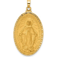 14K Yellow Gold Polished and Satin Miraculous Medal Oval Pendant - 37.7mm Length by Oro Pregiato