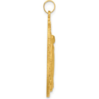 14K Yellow Gold Polished and Satin Miraculous Medal Oval Pendant - 37.7mm Length by Oro Pregiato