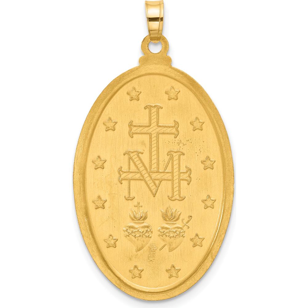 14K Yellow Gold Polished and Satin Miraculous Medal Oval Pendant - 37.7mm Length by Oro Pregiato