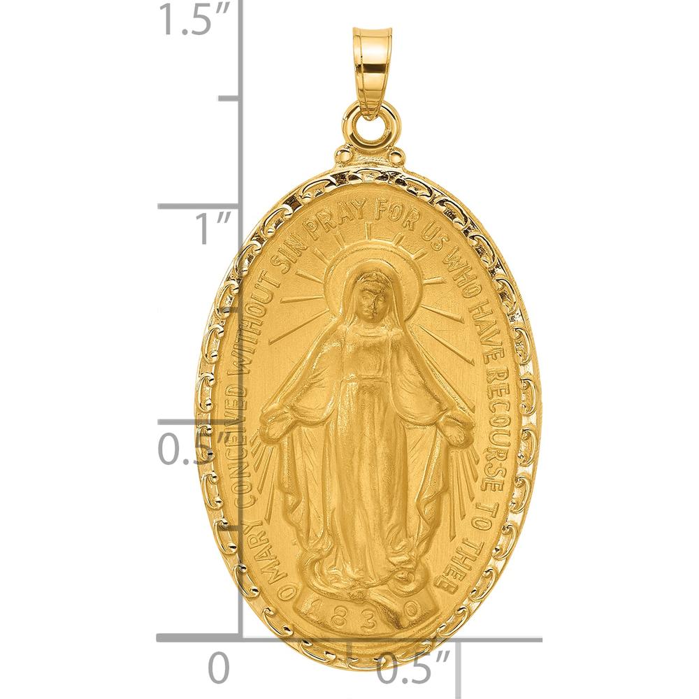 14K Yellow Gold Polished and Satin Miraculous Medal Oval Pendant - 37.7mm Length by Oro Pregiato