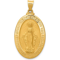 14K Yellow Gold Polished and Satin Miraculous Medal Oval Pendant - 38.5mm Length by Oro Pregiato