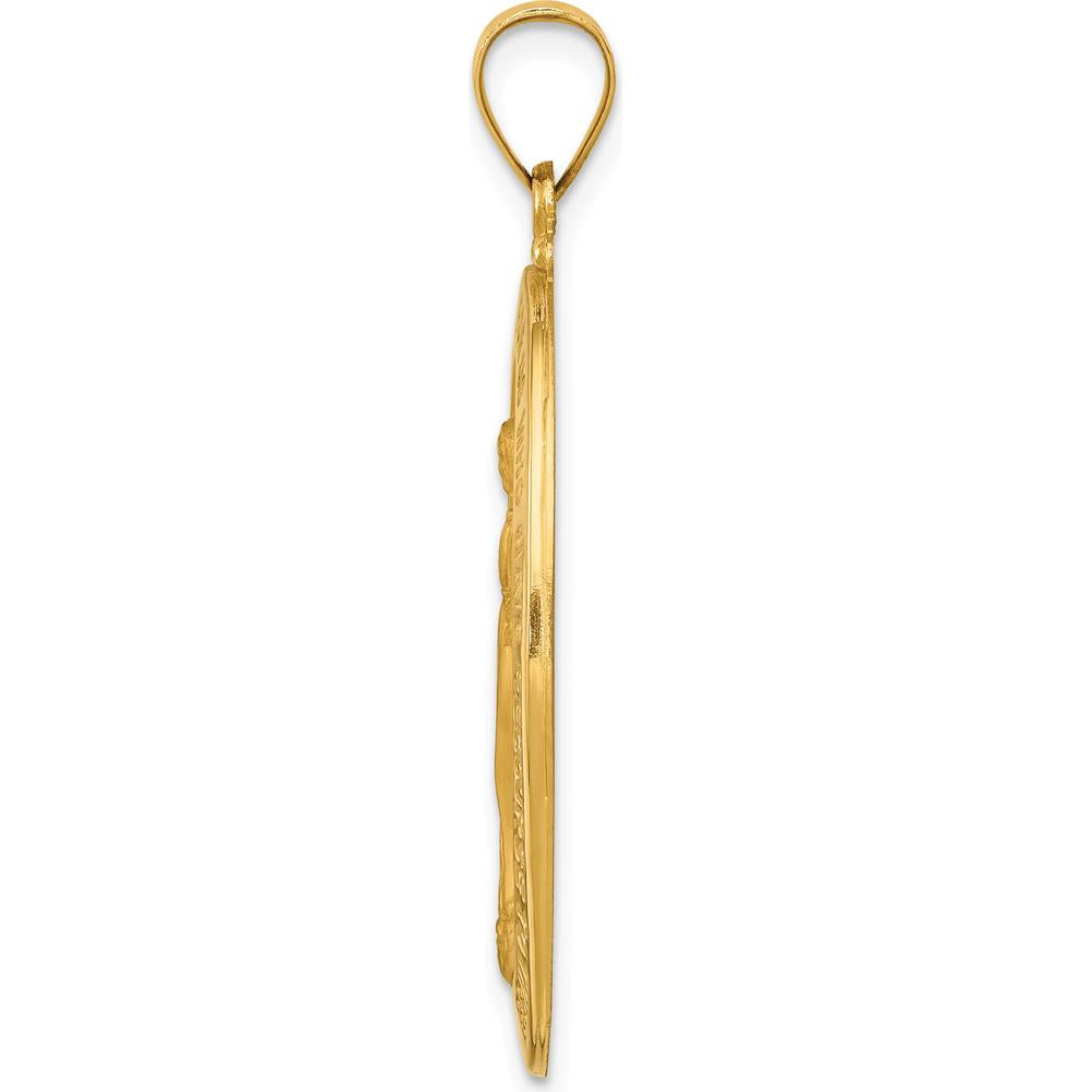 14K Yellow Gold Polished and Satin Miraculous Medal Oval Pendant - 38.5mm Length by Oro Pregiato