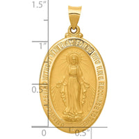 14K Yellow Gold Polished and Satin Miraculous Medal Oval Pendant - 38.5mm Length by Oro Pregiato