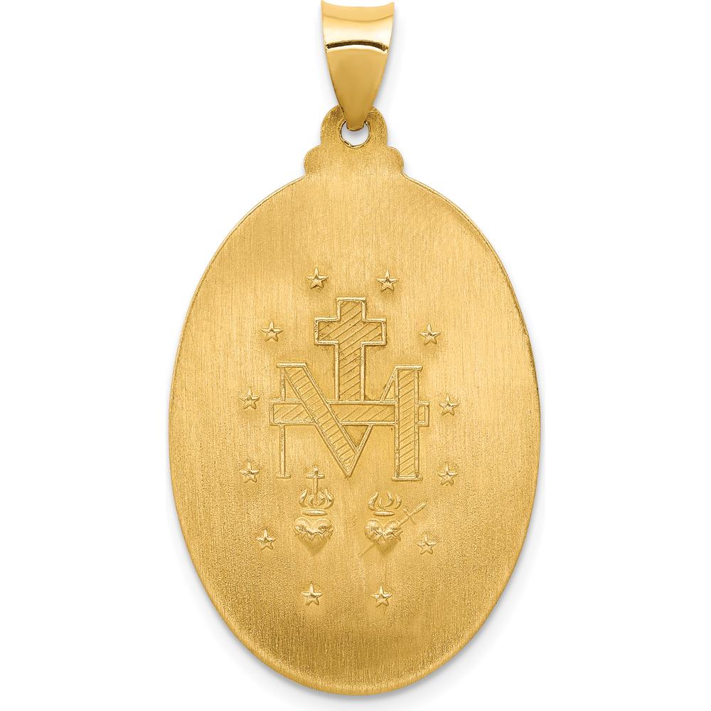 14K Yellow Gold Polished and Satin Miraculous Medal Oval Pendant - 38.5mm Length by Oro Pregiato