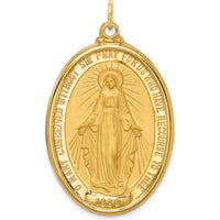 14K Yellow Gold Polished and Satin Miraculous Medal Oval Pendant - 41mm Length by Oro Pregiato