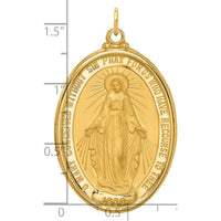 14K Yellow Gold Polished and Satin Miraculous Medal Oval Pendant - 41mm Length by Oro Pregiato