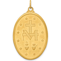 14K Yellow Gold Polished and Satin Miraculous Medal Oval Pendant - 41mm Length by Oro Pregiato