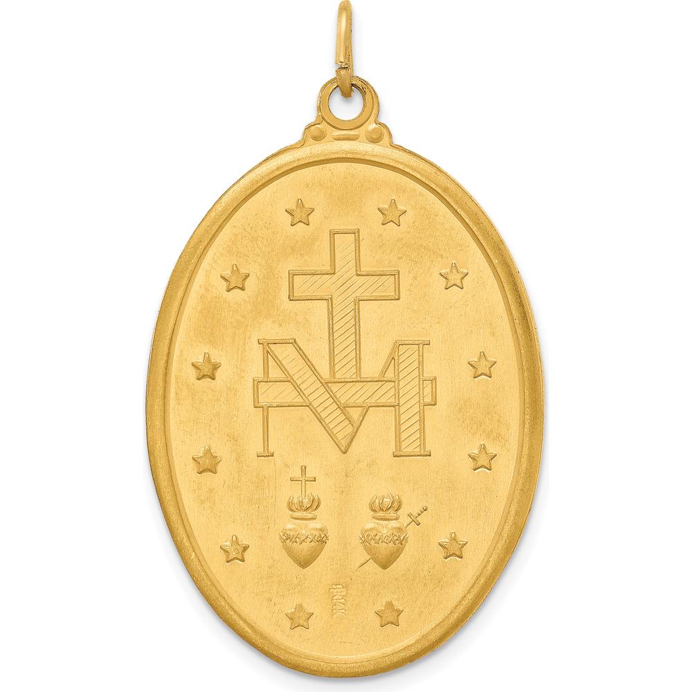 14K Yellow Gold Polished and Satin Miraculous Medal Oval Pendant - 41mm Length by Oro Pregiato