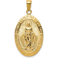 14K Yellow Gold Polished and Satin Miraculous Medal Oval Pendant by Oro Pregiato