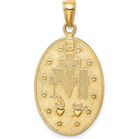 14K Yellow Gold Polished and Satin Miraculous Medal Oval Pendant by Oro Pregiato