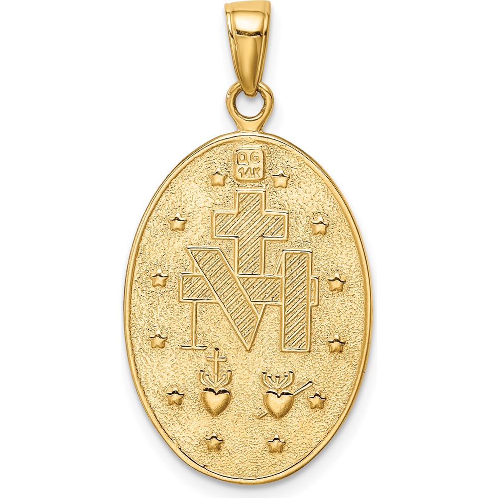 14K Yellow Gold Polished and Satin Miraculous Medal Oval Pendant by Oro Pregiato