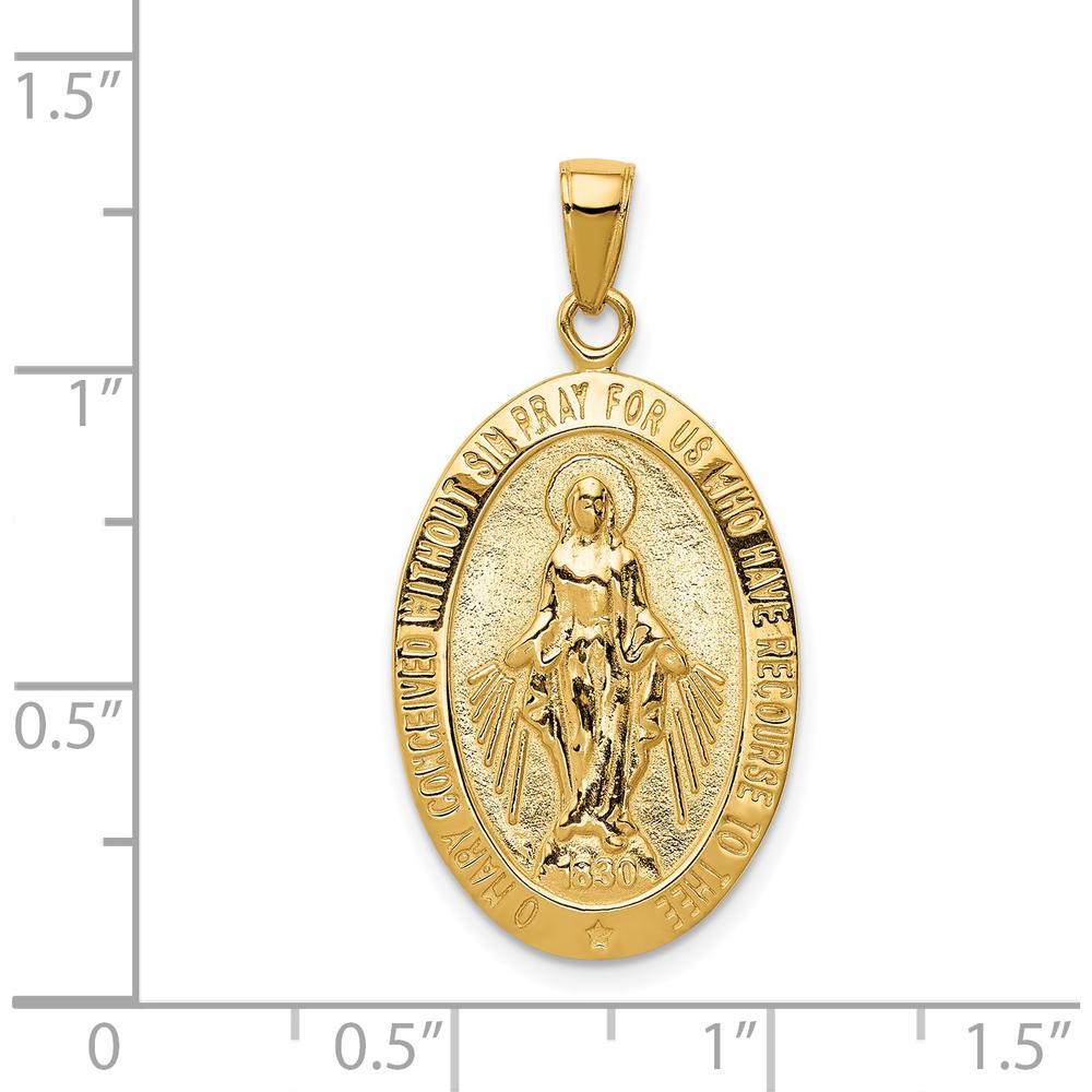 14K Yellow Gold Polished and Satin Miraculous Medal Oval Pendant by Oro Pregiato